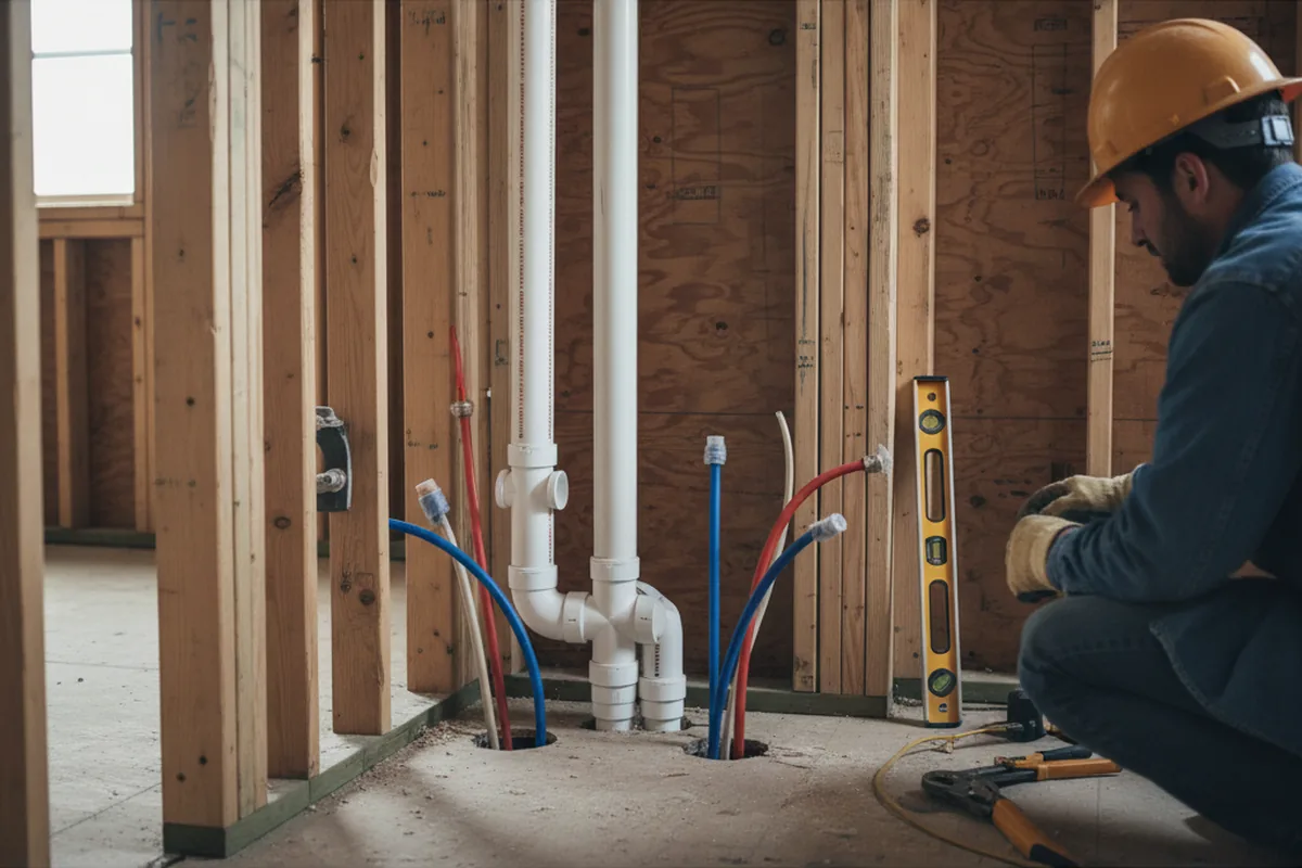 Drain and supply rough-in during Sump Pump Repair in North Windham